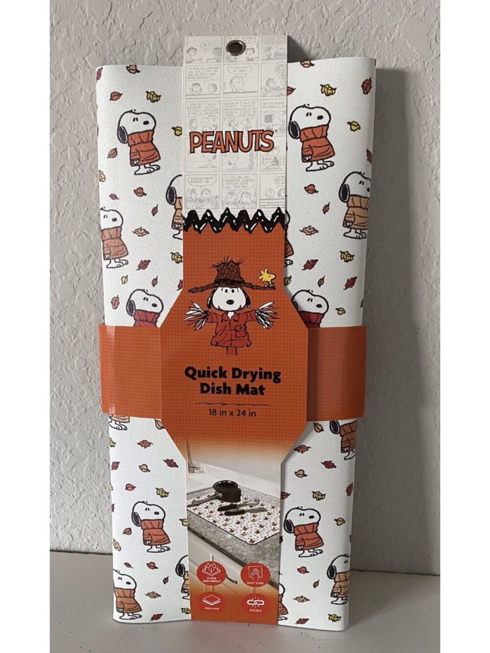 Peanuts Snoopy In Chunky Sweater QUICK DRYING RUBBER Kitchen Mat 18 X 24” NEW